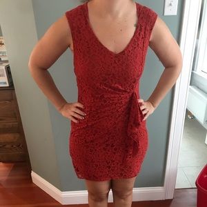 Burnt orange lace short dress with side ruching